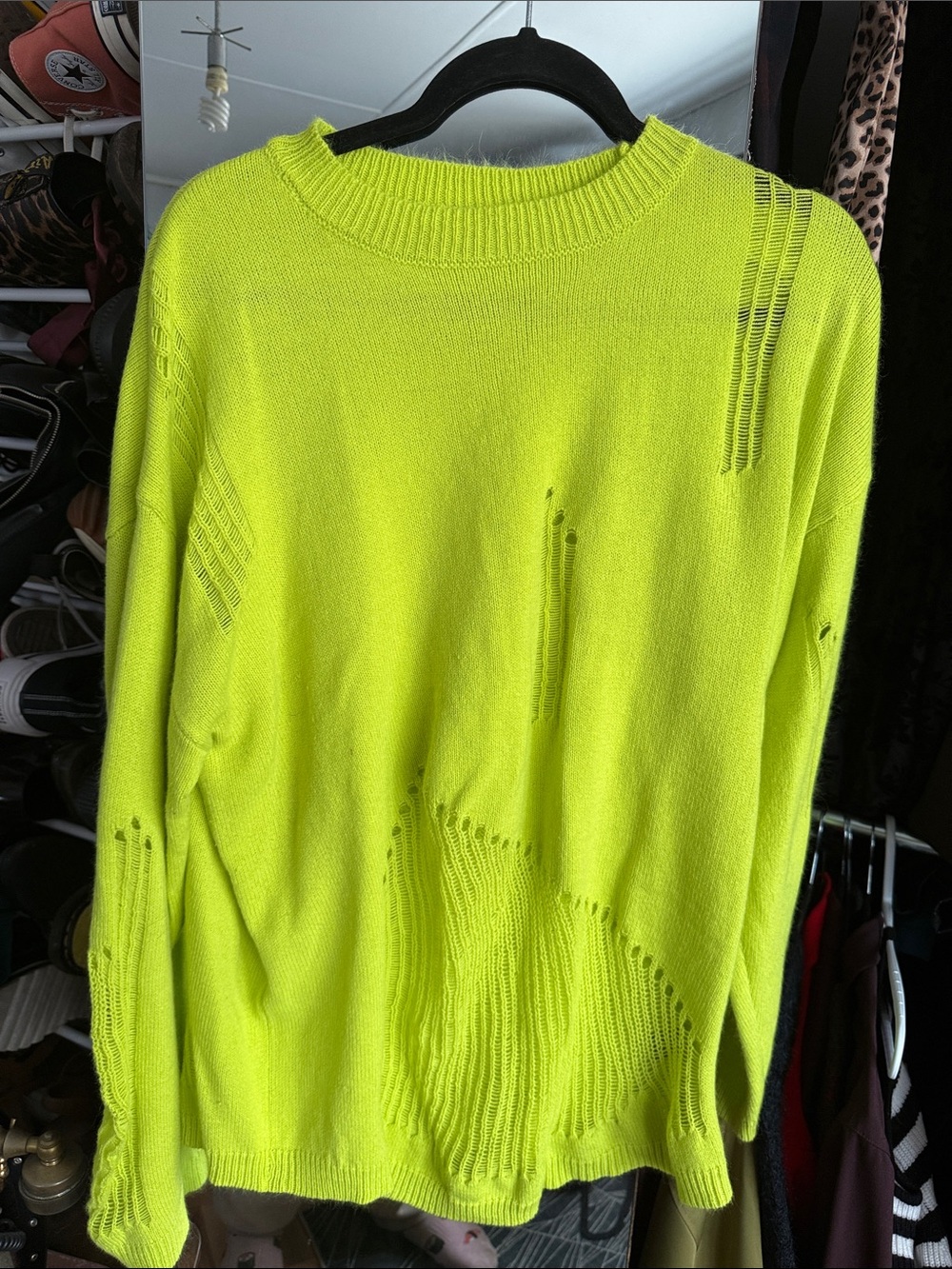 NFINITY Neon Yellow Distressed Crewneck Sweater